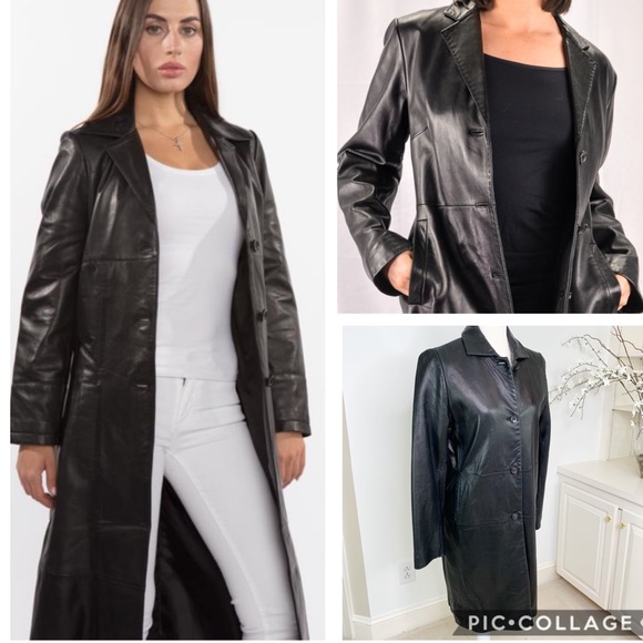 Banana Republic Long Leather Coat Zip 